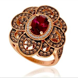 LEVIAN 14k Rose Gold Rhodolote Garnet Chocolate Diamond Ring 2.26 ctw Size 8
